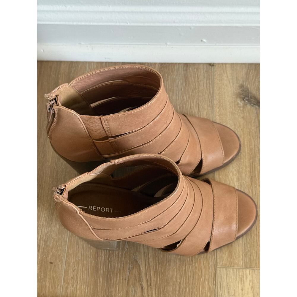 Report Tan Cutout Peep Toe Booties Block Heel Ankle Sandals Women’s Size 7 - Picture 5 of 5